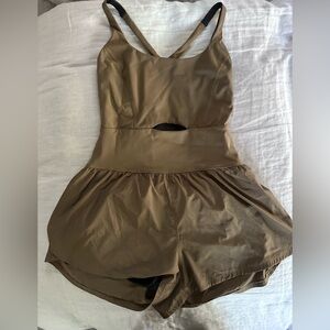 FP Movement by Free People Righteous Runsie Romper in Khaki/Green- Size Medium
